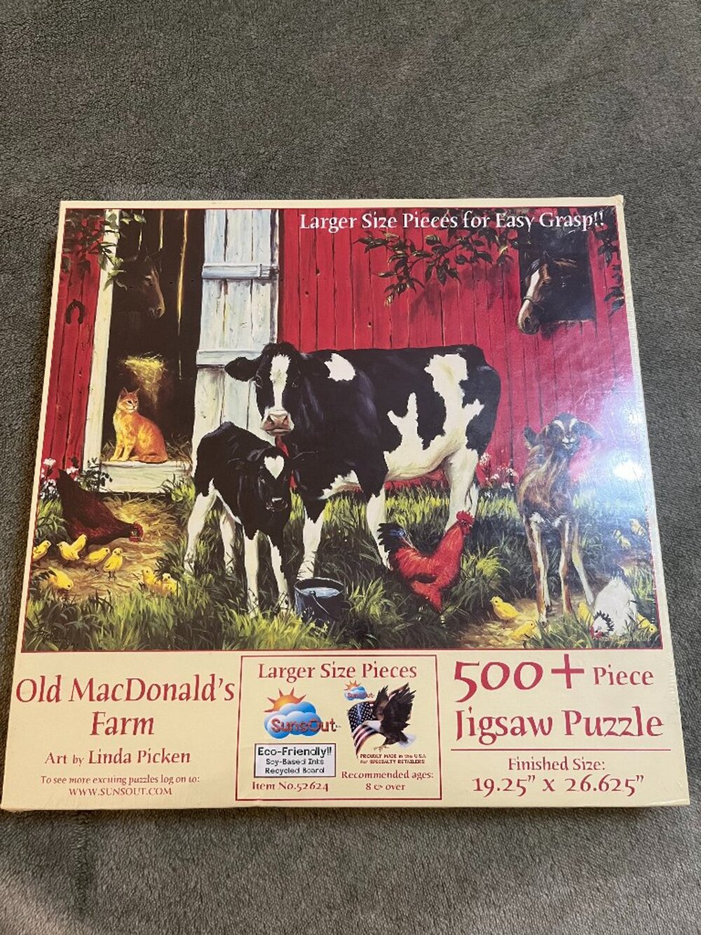 SunsOut “Old MacDonald’s Farm” 500+ Piece Jigsaw Puzzle Linda Picken Sealed USA